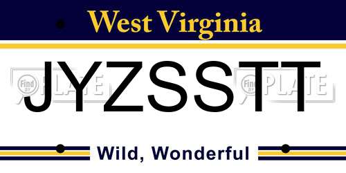 JYZSSTT West Virginia License Plate