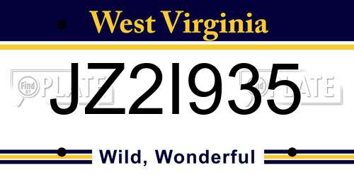 JZ2I935 West Virginia License Plate