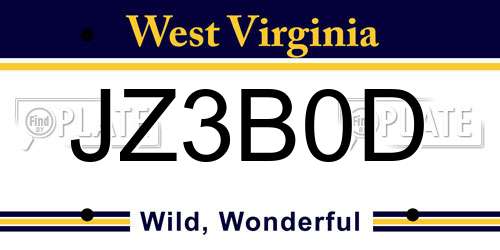 JZ3B0D West Virginia License Plate