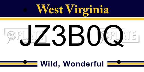 JZ3B0Q West Virginia License Plate