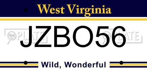 JZBO56 West Virginia License Plate