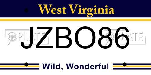 JZBO86 West Virginia License Plate