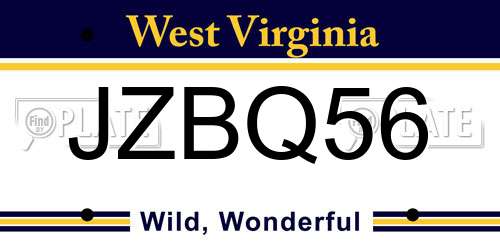 JZBQ56 West Virginia License Plate