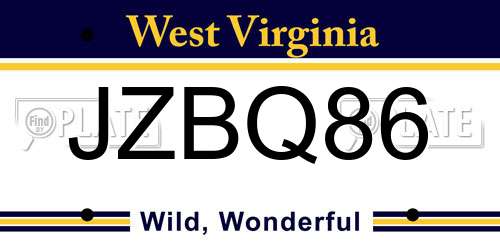 JZBQ86 West Virginia License Plate