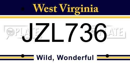 JZL736 West Virginia License Plate