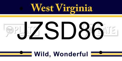 JZSD86 West Virginia License Plate