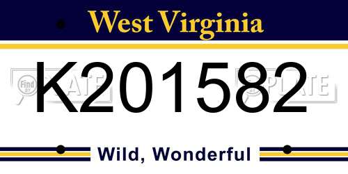 K201582 West Virginia License Plate