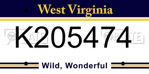 K205474 West Virginia License Plate
