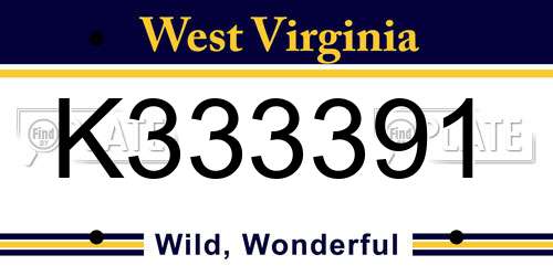 K333391 West Virginia License Plate