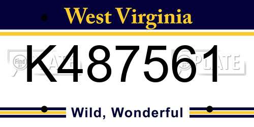 K487561 West Virginia License Plate
