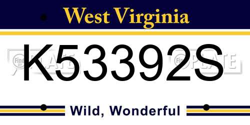 K53392S West Virginia License Plate