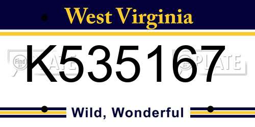 K535167 West Virginia License Plate