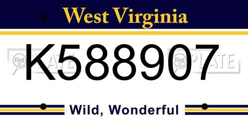 K588907 West Virginia License Plate