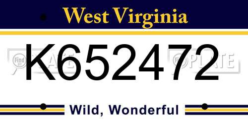 K652472 West Virginia License Plate