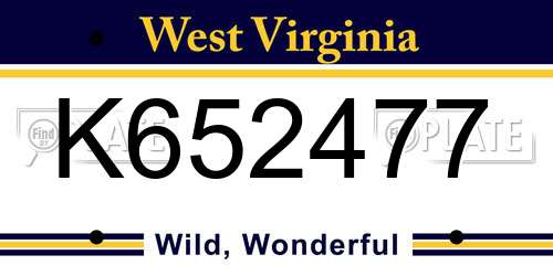 K652477 West Virginia License Plate