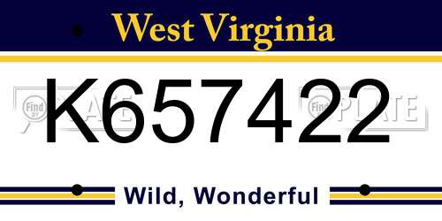 K657422 West Virginia License Plate