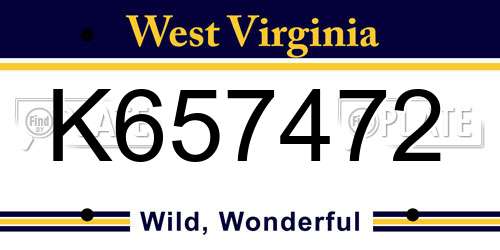 K657472 West Virginia License Plate