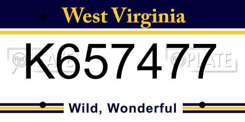 K657477 West Virginia License Plate