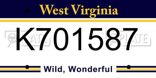 K701587 West Virginia License Plate