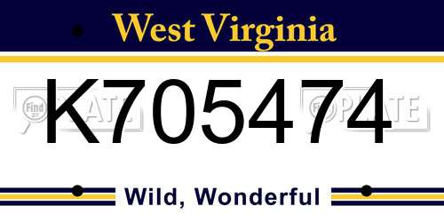 K705474 West Virginia License Plate