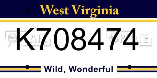 K708474 West Virginia License Plate