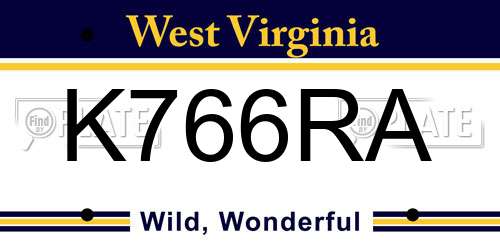 K766RA West Virginia License Plate