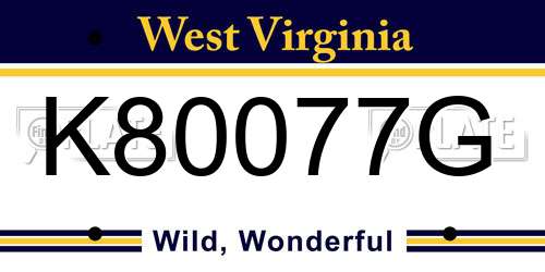 K80077G West Virginia License Plate
