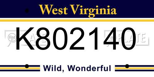 K802140 West Virginia License Plate