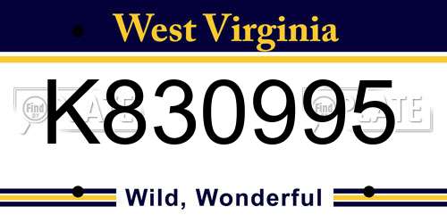 K830995 West Virginia License Plate