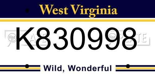 K830998 West Virginia License Plate