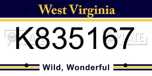 K835167 West Virginia License Plate