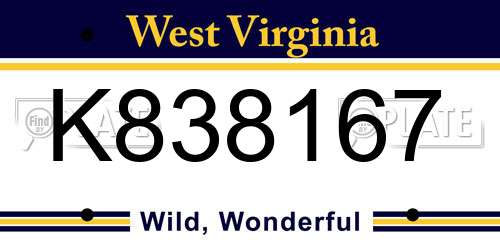K838167 West Virginia License Plate