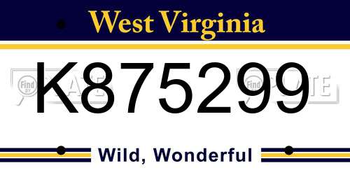 K875299 West Virginia License Plate