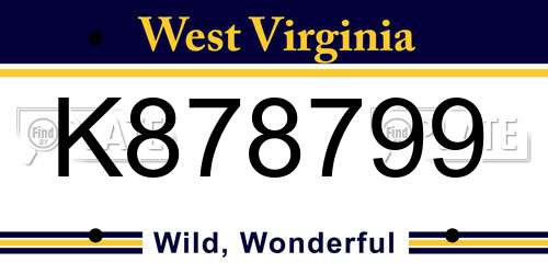 K878799 West Virginia License Plate