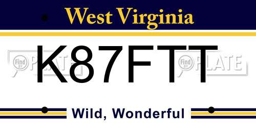 K87FTT West Virginia License Plate