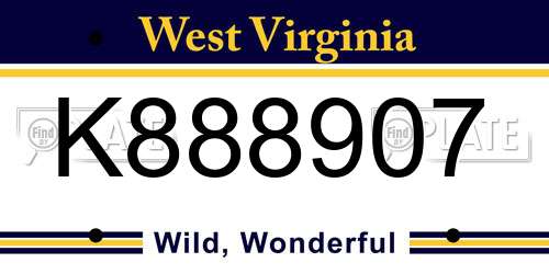 K888907 West Virginia License Plate
