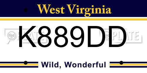 K889DD West Virginia License Plate