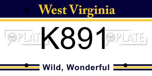 K891 West Virginia License Plate