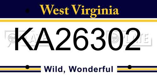 KA26302 West Virginia License Plate