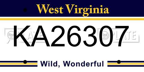 KA26307 West Virginia License Plate