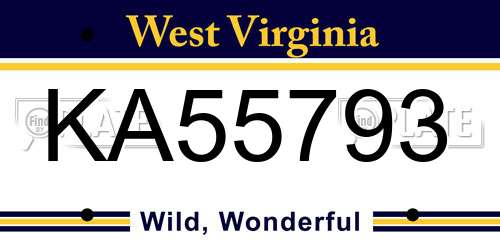 KA55793 West Virginia License Plate
