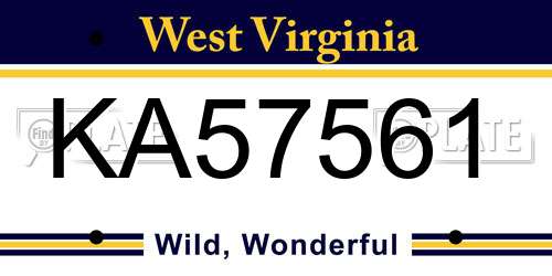 KA57561 West Virginia License Plate