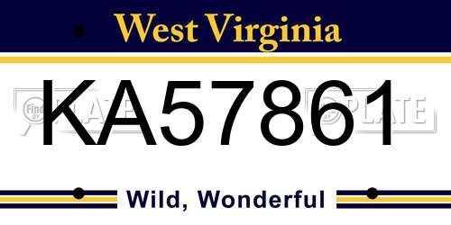 KA57861 West Virginia License Plate