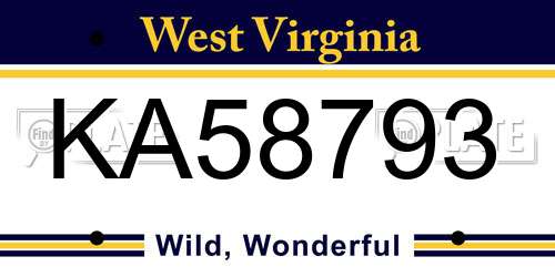 KA58793 West Virginia License Plate