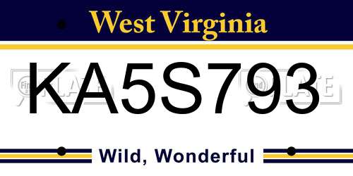 KA5S793 West Virginia License Plate