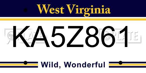 KA5Z861 West Virginia License Plate