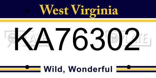 KA76302 West Virginia License Plate