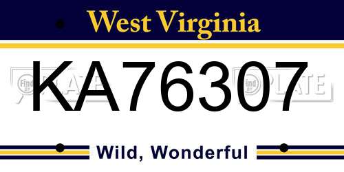 KA76307 West Virginia License Plate