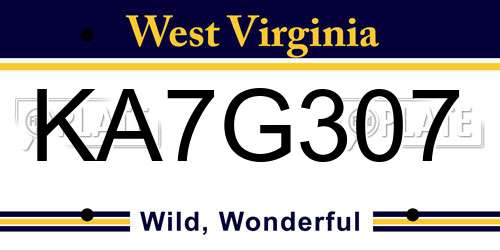KA7G307 West Virginia License Plate
