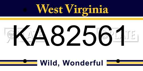KA82561 West Virginia License Plate